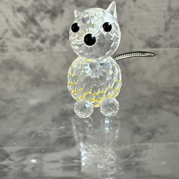 Vintage Swarovski Austrian Lead Crystal Faceted Cat With Posable Metal Tail - Picture 5 of 7